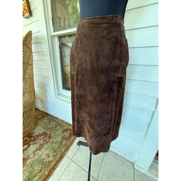 Vintage 70's Anne Fogarty Brown Suede Skirt Marked Size 14 - Picture 6 of 16